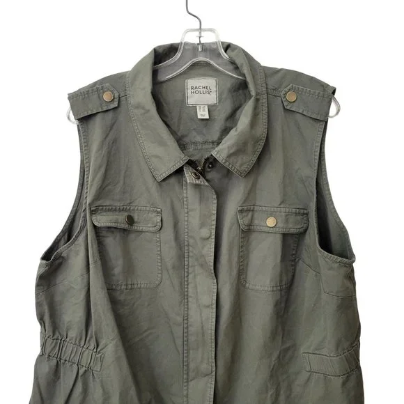 Rachel Hollis Olive Green Cargo Cotton Vest Size 1X - Picture 3 of 5